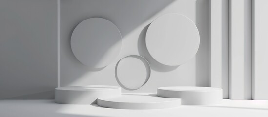 3d render modern minimalist gray podium against white wall scene background. Generated AI image