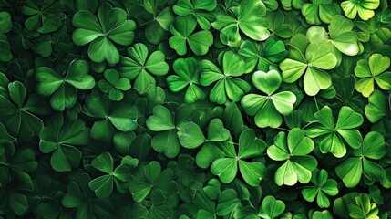Abundant Spread of Green Shamrocks Blanketing the Landscape on St. Patricks Day