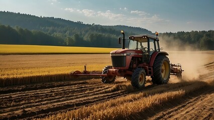 Obraz premium tractor in the field, cinematic shot