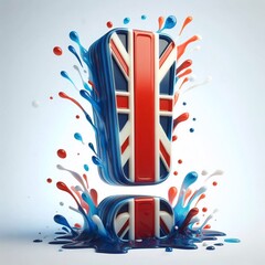 Glasss Exclamation mark in color of United Kingdom flag. AI generated illustration