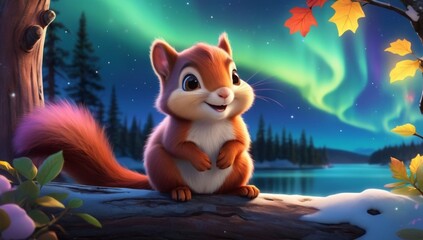 Super Cute Baby in Night Sky Adventure, Cute baby squirrel in the tree with a smiling face, Cute baby animals for kid's room wall art decorations, Cute beautiful baby animals wallpapers
