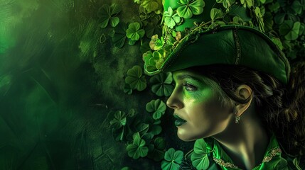 Woman With Green Hat and Makeup Celebrating St. Patricks Day - obrazy, fototapety, plakaty