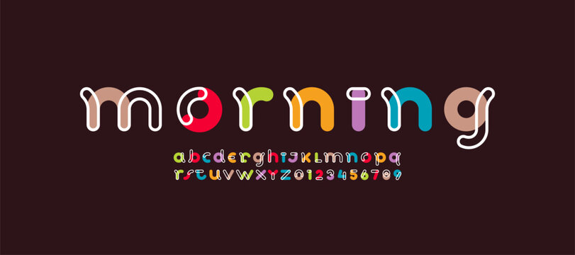 alphabet bright decorative font, rounded lettering, letters A-Z and numerals 0-9, vector illustration 10EPS