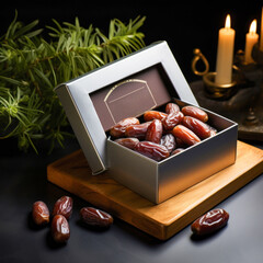 Fresh dates in the box on the table