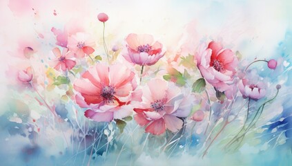 Obraz na płótnie Canvas Ethereal Watercolor Floral Harmony in Soft Pastel Tones - Generative AI