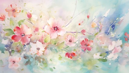 Ethereal Watercolor Floral Harmony in Soft Pastel Tones - Generative AI