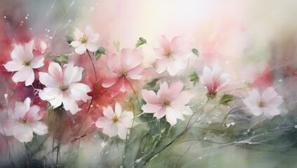 Abstract Pink Blossoms in Watercolor Elegance - Artistic Vision - Generative AI
