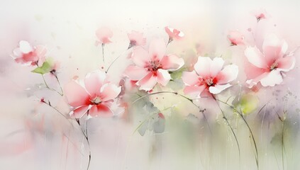 Abstract Pink Blossoms in Watercolor Elegance - Artistic Vision - Generative AI