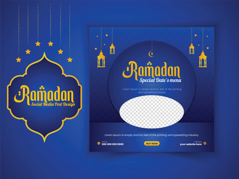 Ramadan Sale Social Media Post Banner Template With blue Gradient. Amazing social media posts for online advertising.