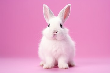 Obraz premium Adorable White Rabbit with Soft Fluffy Fur on Pink Canvas - Generative AI
