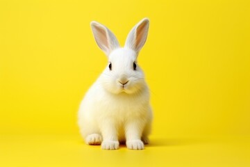 Sweet White Bunny on Bright Yellow for Cheerful Mood - Generative AI