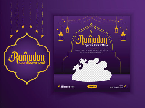 Ramadan Sale Social Media Post Banner Template With purple Gradient. Amazing social media posts for online advertising.
