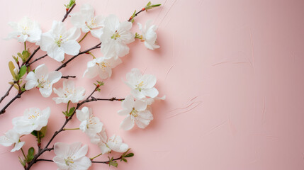 Blossom Elegance: White Blossoms on Light Pastel Pink Background - Minimal modern Wallpaper