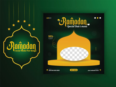 Ramadan Sale Social Media Post Banner Template With Green Gradient. Amazing social media posts for online advertising.