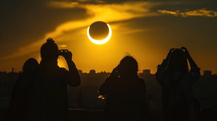 People watching a solar eclipse - obrazy, fototapety, plakaty