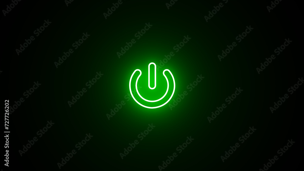Poster neon glowing power button icon. neon light power button turning on and off. neon power button icon o