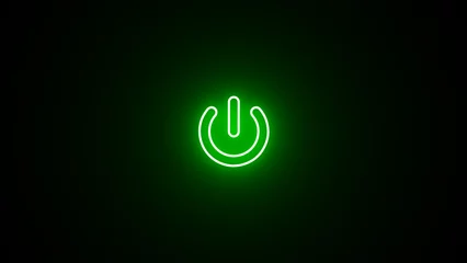 Foto op Canvas Neon glowing power button icon. Neon light power button turning on and off. neon Power Button icon on the black background. © MdMunna