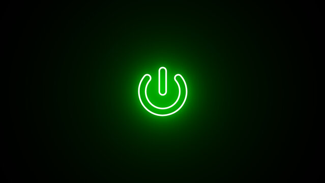 Neon glowing power button icon. Neon light power button turning on and off. neon Power Button icon on the black background.