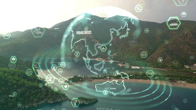 Green forest aerial view and environmental technology concept. Green tech. Ecology. Green transformation. GX. SDGs. High quality 4k footage