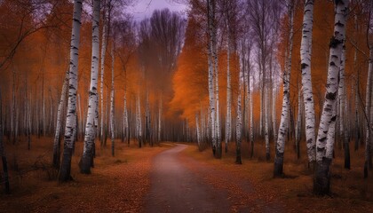 Fototapeta premium Birch forest, pathway, photography backdrop, wedding backdrop, maternity backdrop