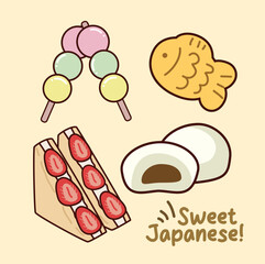 Japanese Sweet Snacks Vector Illustration. Good for Doodles and Other Graphic Assets