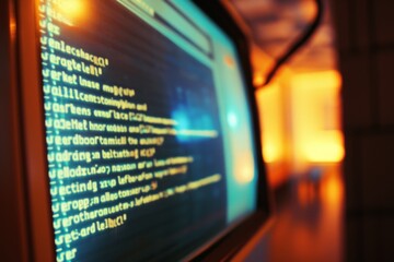 Close-Up of Vintage Computer Screen with Code Lines
