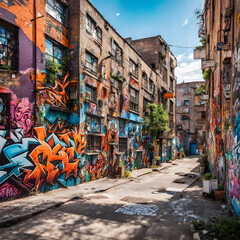 Urban graffiti art on buildings inspired Generative Ai 