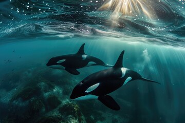 Orcas, underwater photography, Norway  - obrazy, fototapety, plakaty