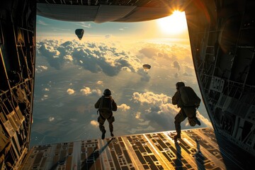 Parachuters jumping from the plane  - Powered by Adobe