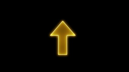 Neon arrow symbol icon. Black Background with arrow direction up. Directional sign. Flat design.