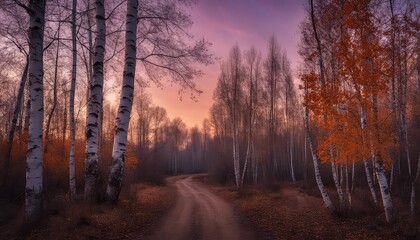 Fototapeta premium Birch forest, pathway, photography backdrop, wedding backdrop, maternity backdrop