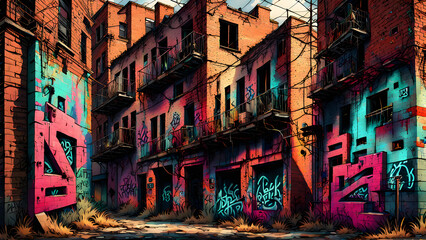 Urban graffiti art on buildings inspired Generative Ai 