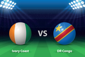 Naklejka premium Ivory Coast vs DR Congo. knockout Semi-final stage Africa 2023, Soccer scoreboard