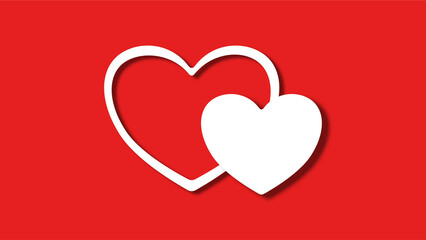 white line heart shape valentines day festival. on the red background.