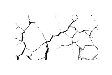 Cracked concrete wall. Cracked texture on a wall. Cracks on a wall. Abstract background. Vector the cracks concrete texture white and black. Black and white grunge texture of cracks in a wall. EPS 10.