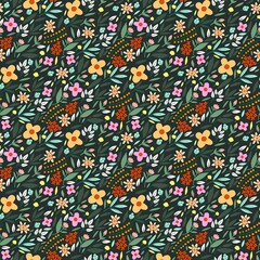 Abstract seamless pattern with blooming flowers and leaves.natural illustration with  flowers background.