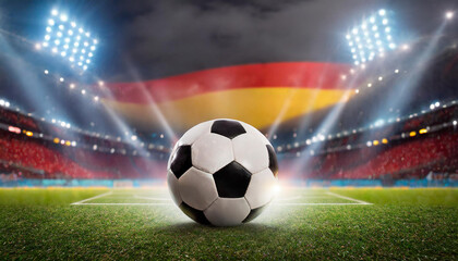 German flag with football in a stadium for the European Championship 2024 - obrazy, fototapety, plakaty