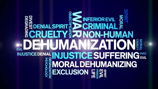 Dehumanization animated word cloud;text design animation tag kinetic typography seamless loop.