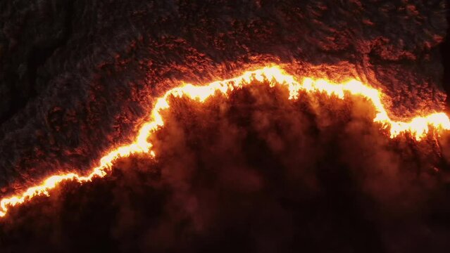 Aerial Night View of a Field on Fire