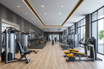 Upscale Gym room with various fitness machines