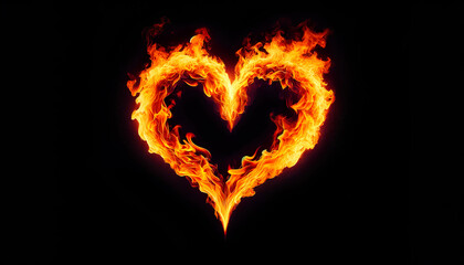 Flaming heart shape on a black background.Burning love begins with a spark of affection that develops into a flaming passion that melts away all doubt and fear