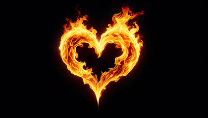 Flaming heart shape on a black background.Burning love begins with a spark of affection that develops into a flaming passion that melts away all doubt and fear