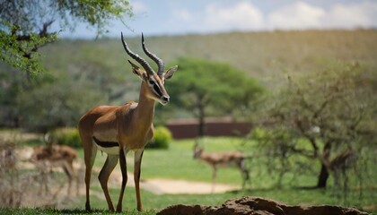 An antilope posing in the nature, beautiful animal, sunny weather