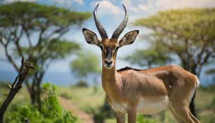 Naklejka na ściany i meble An antilope posing in the nature, beautiful animal, sunny weather