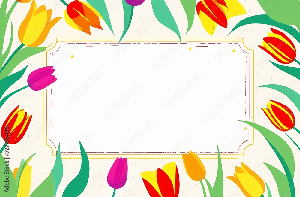 Aufkleber a frame framed with colorful tulips with a free place to insert text, a blank for a greeting card