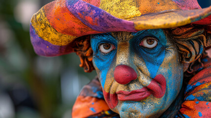Colorful Clown Statue with Melancholic Eyes