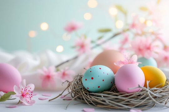 easter eggs in a easternest, concept image easter decoration