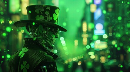 Man in Top Hat and Green Suit Celebrating Saint Patricks Day