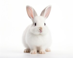 Obraz premium Isolated White Bunny on White Background. Cute Fluffy Pet Rabbit with Soft White Fur, a Delightful