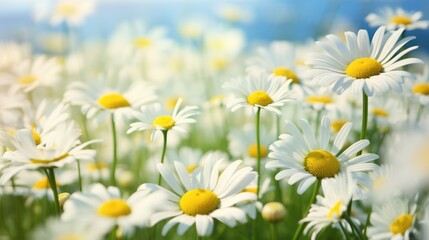 Fototapeta premium Chamomile Field Macro: Beautiful Daisy Flowers in a Wild Meadow